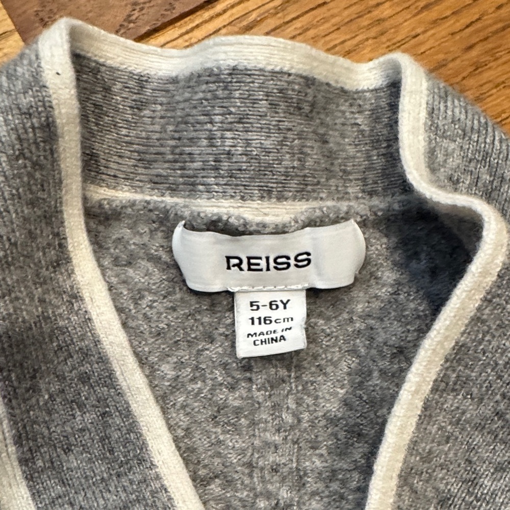 Reiss Heather Gray Cardigan with Cream Trim - Picture 2 of 3